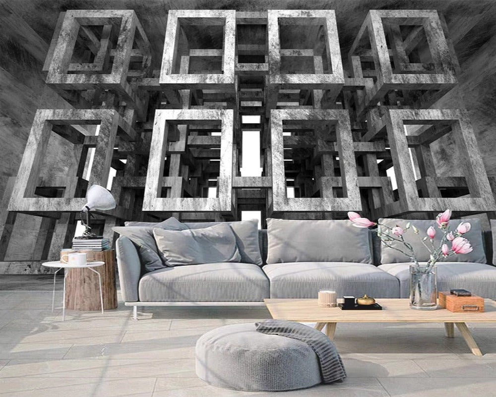 3D Wallpaper Geometric Cement Wall